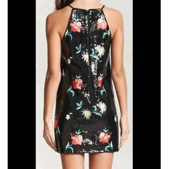 Forever 21 Mini dress sequins sparkling floral Large halter neck multicolor zip - Picture 2 of 11